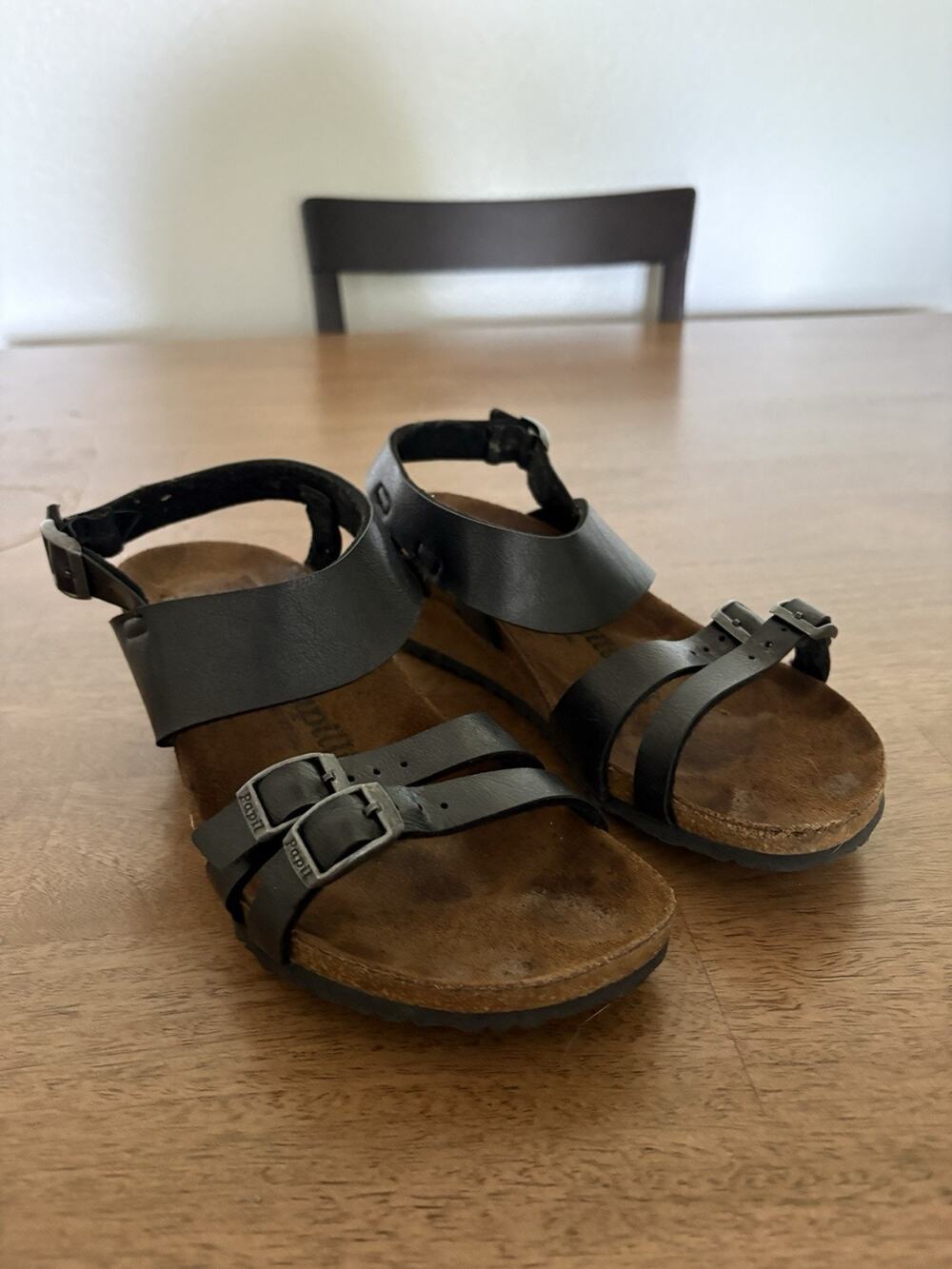 Birkenstock Black Leather Wedge Sandals